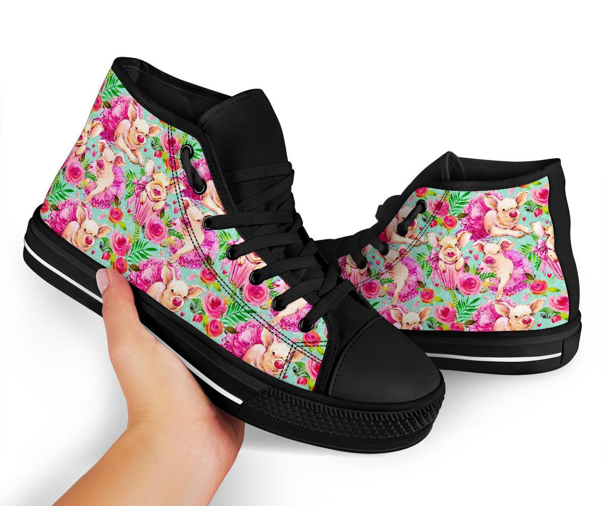 Hand Drawn Pig Pattern Print Men Women's High Top Shoes-grizzshop