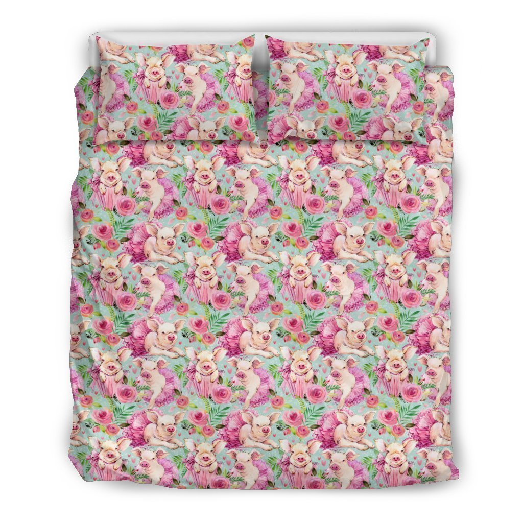 Hand Drawn Pig Pattern Print Pillow & Duvet Covers Bedding Set-grizzshop