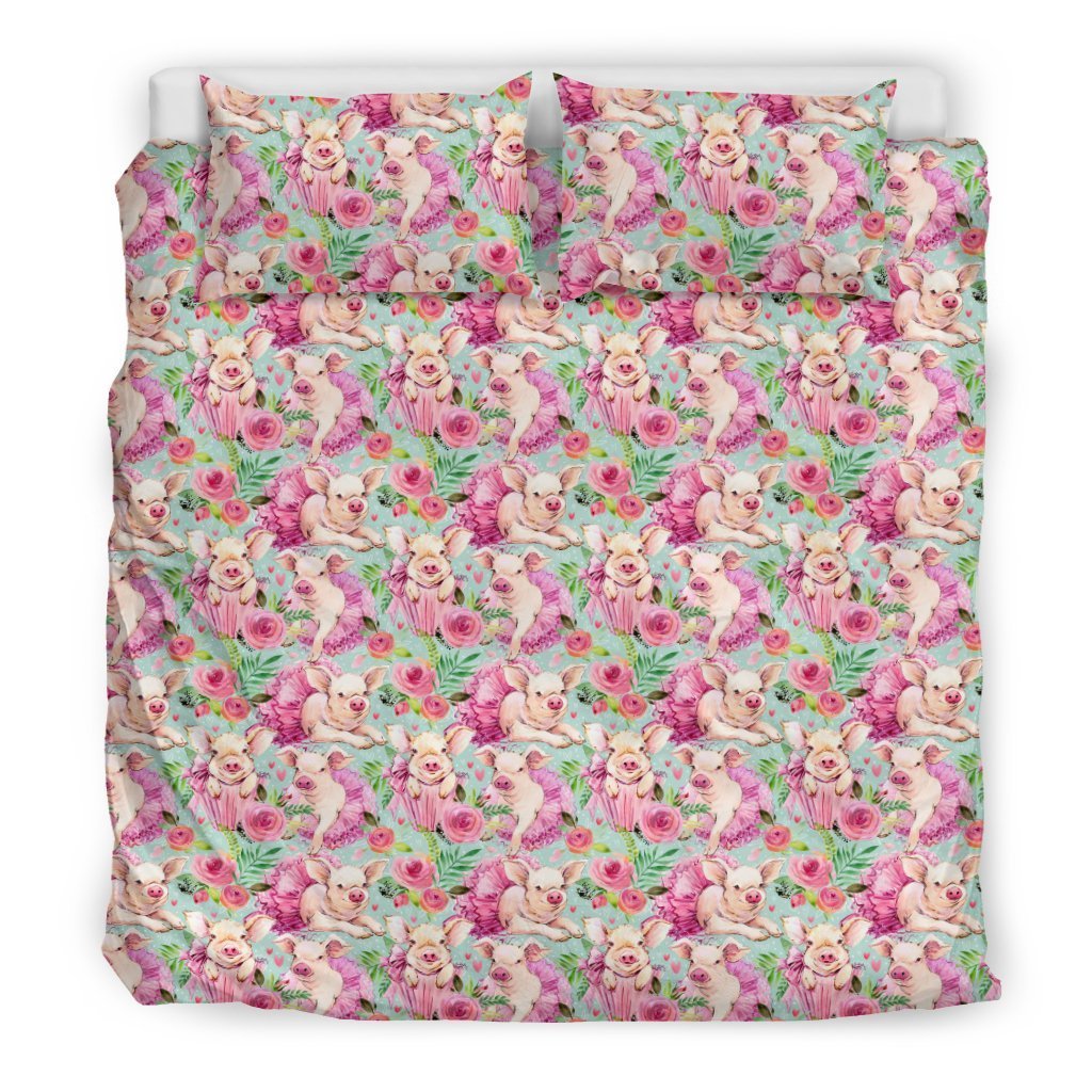 Hand Drawn Pig Pattern Print Pillow & Duvet Covers Bedding Set-grizzshop