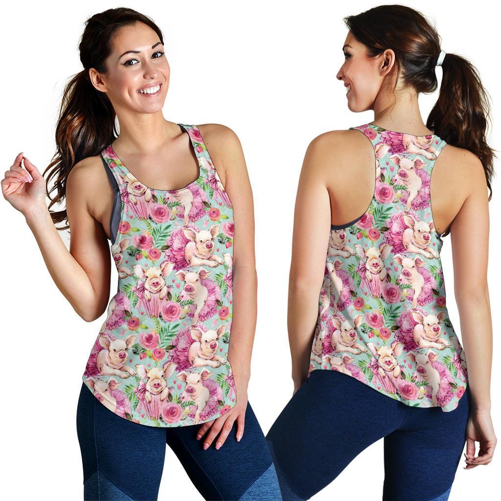 Hand Drawn Pig Pattern Print Racerback Tank Tops-grizzshop
