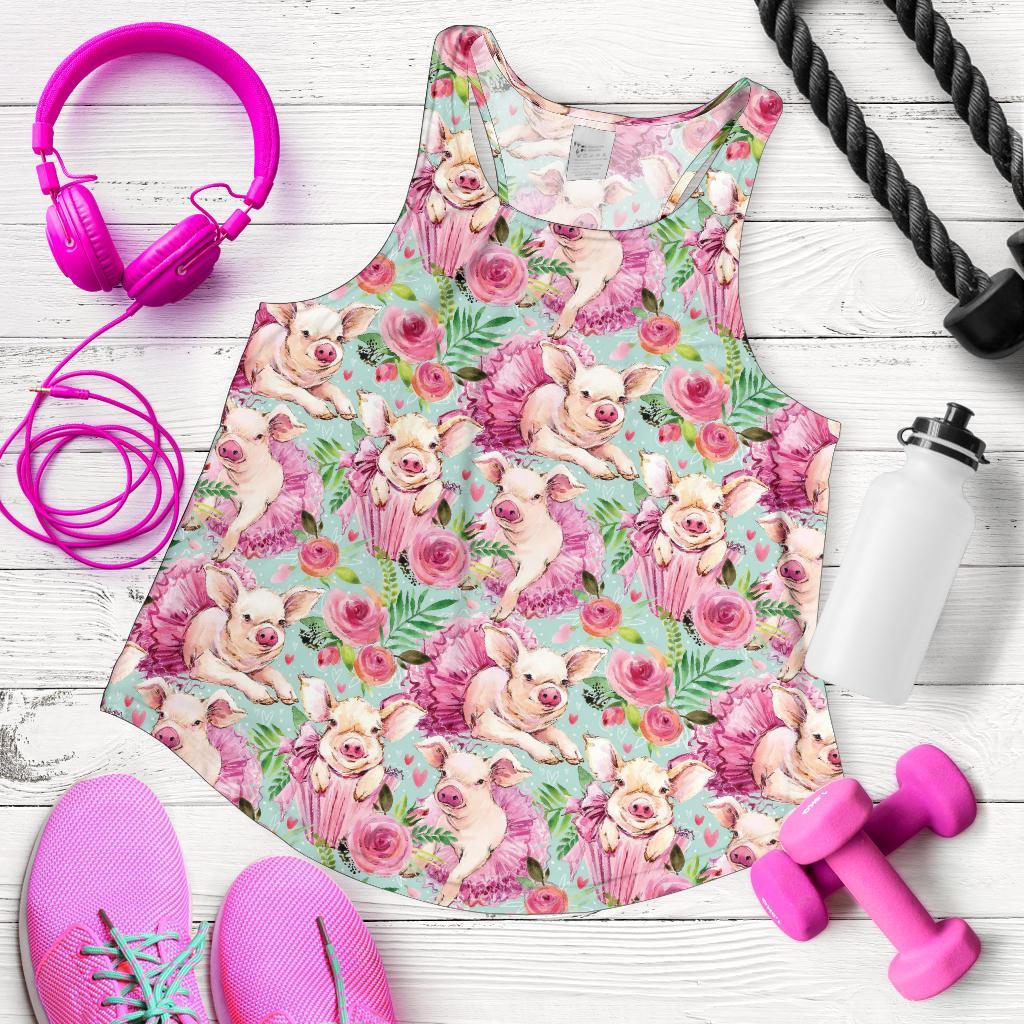 Hand Drawn Pig Pattern Print Racerback Tank Tops-grizzshop