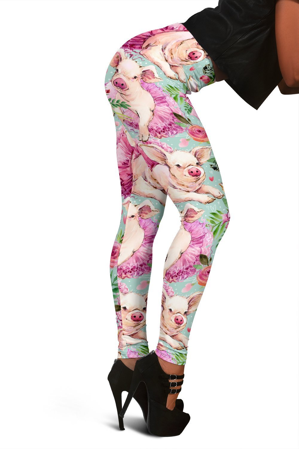 Hand Drawn Pig Pattern Print Women Leggings-grizzshop