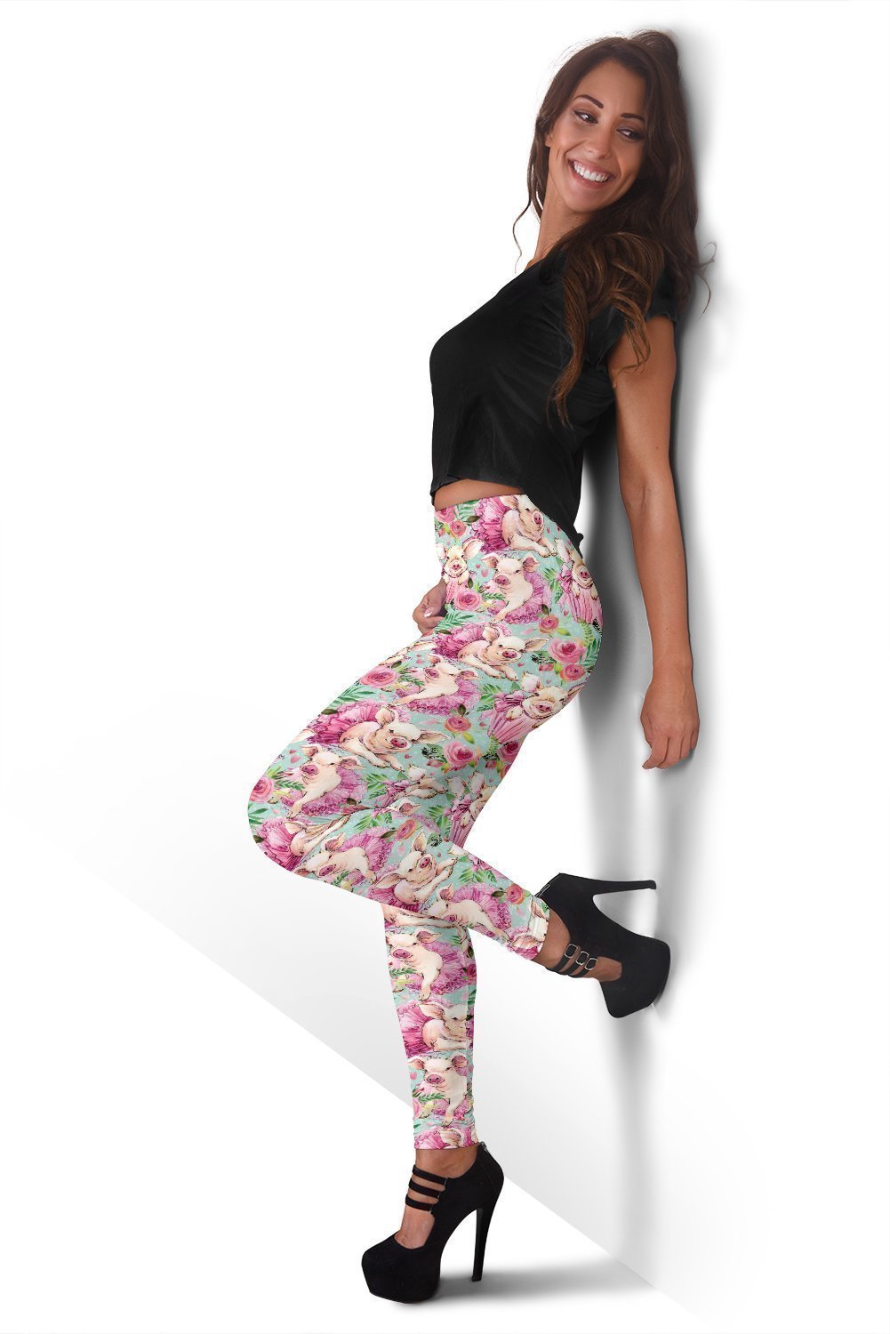 Hand Drawn Pig Pattern Print Women Leggings-grizzshop