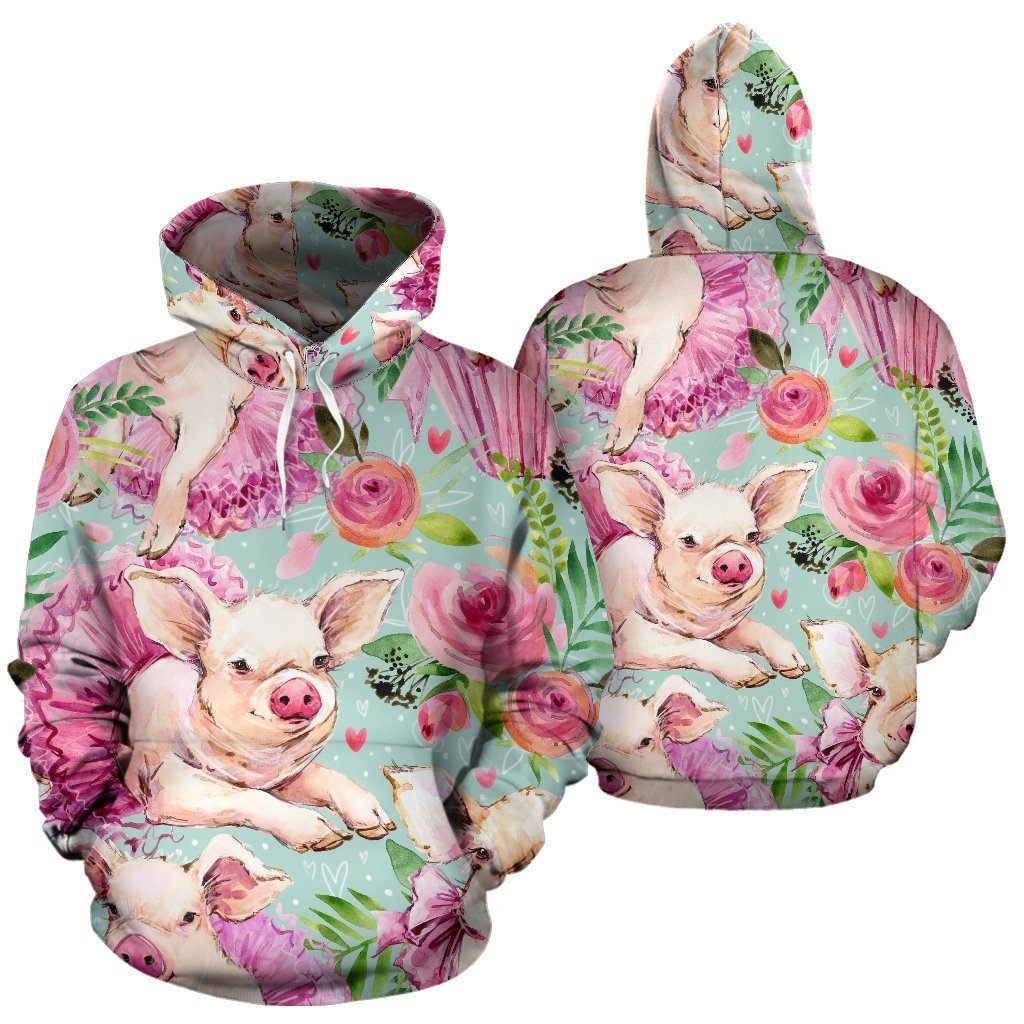 Hand Drawn Pig Pattern Print Women Men Pullover Hoodie-grizzshop