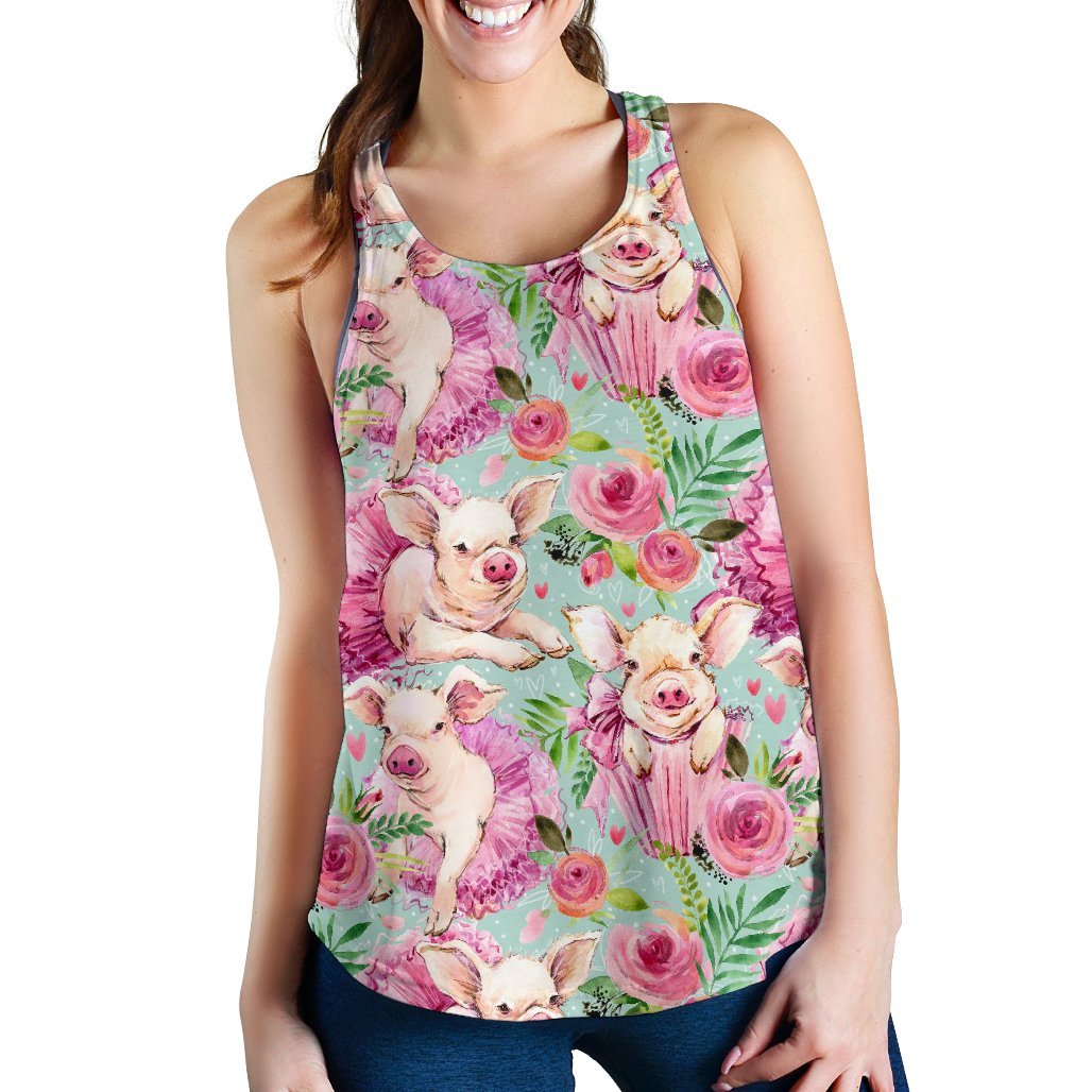 Hand Drawn Pig Pattern Print Women's Racerback Tank Tops-grizzshop