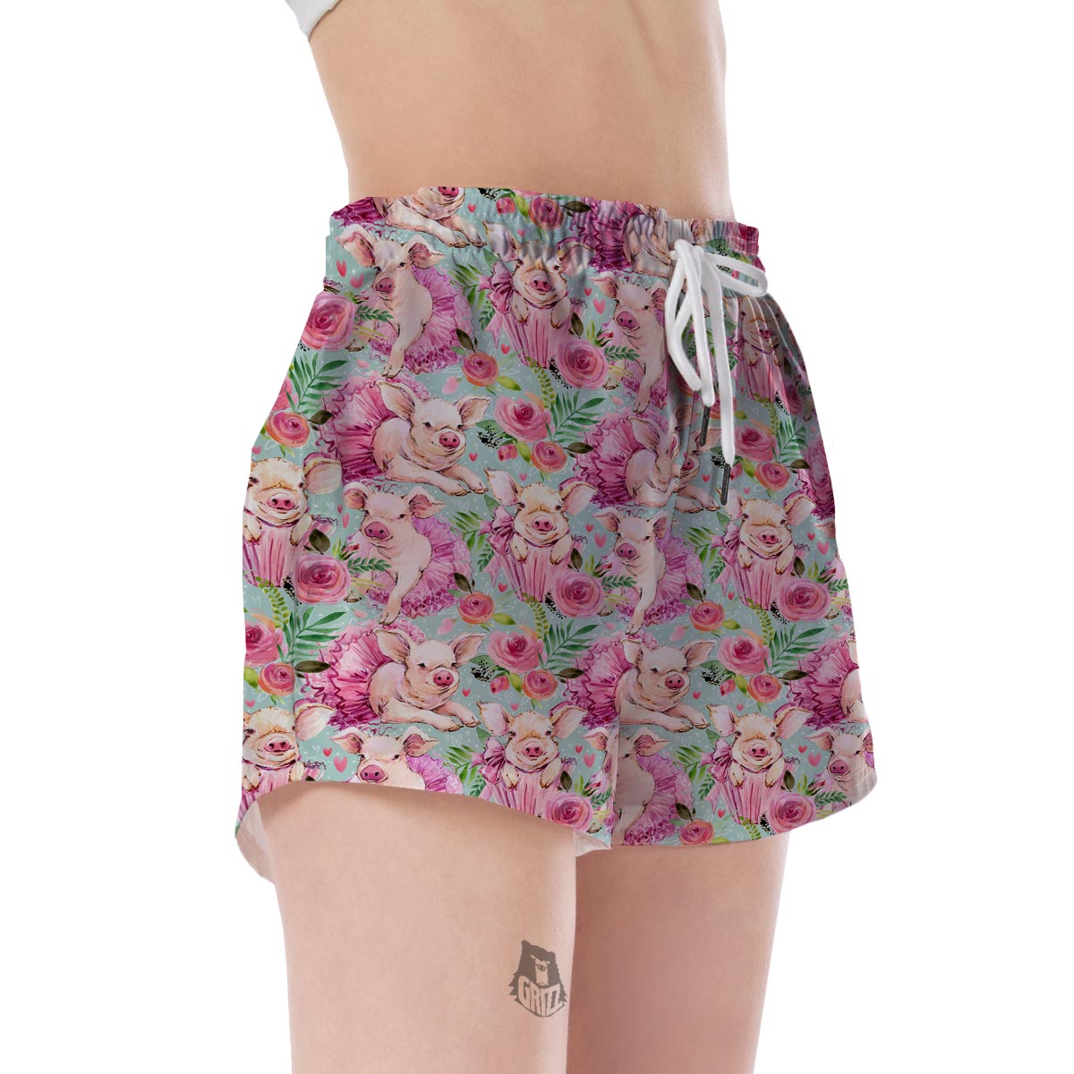 Hand Drawn Pig Pattern Print Women's Shorts-grizzshop