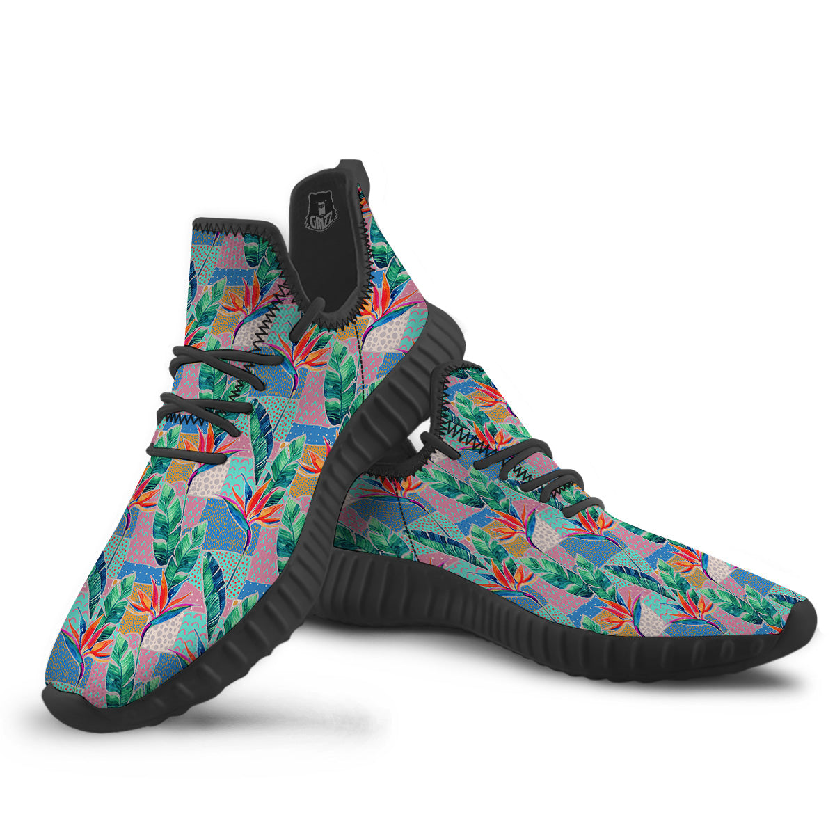 Hand Drawn Watercolor Tropical Print Pattern Black Walking Shoes-grizzshop