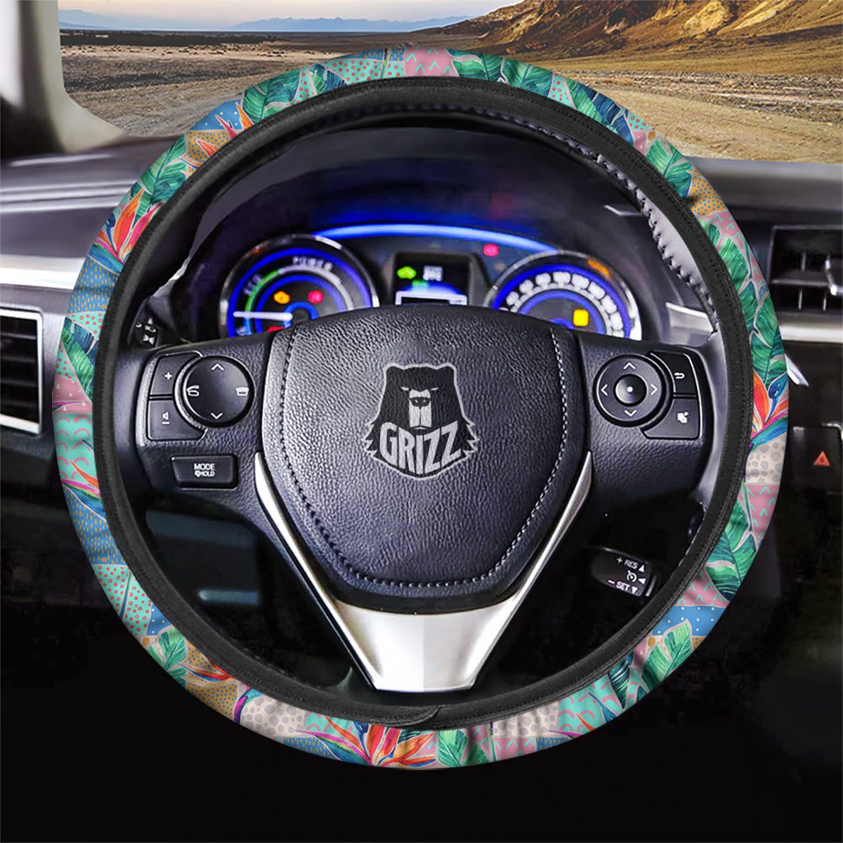 Hand Drawn Watercolor Tropical Print Pattern Car Steering Wheel Cover-grizzshop