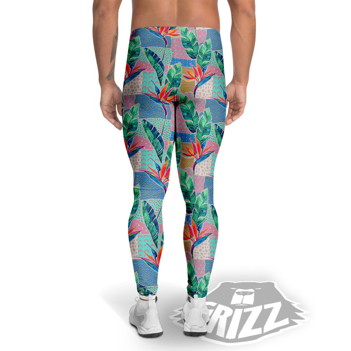 Hand Drawn Watercolor Tropical Print Pattern Men's Leggings-grizzshop