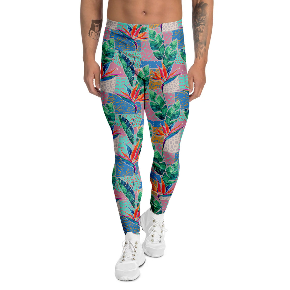 Hand Drawn Watercolor Tropical Print Pattern Men's Leggings-grizzshop