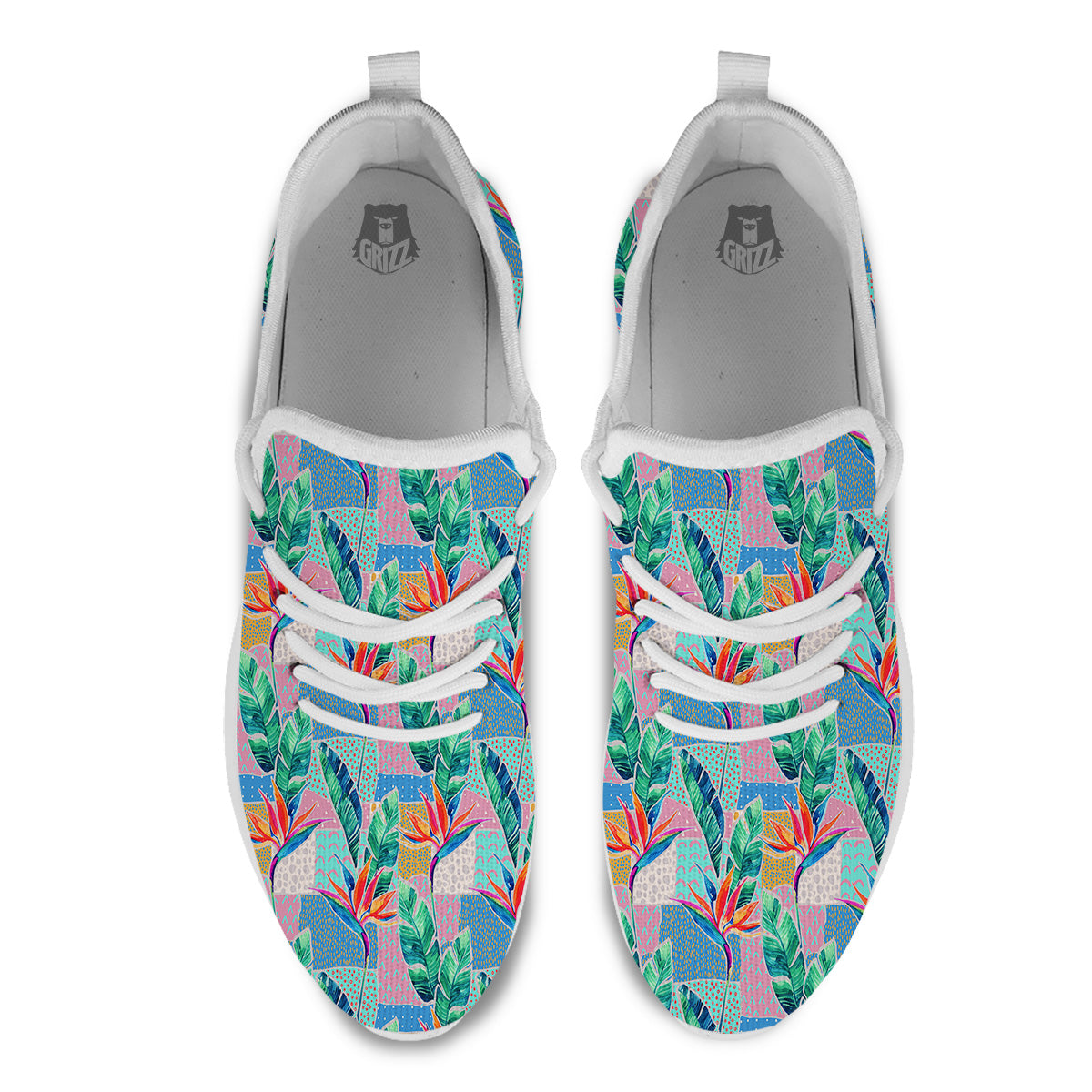 Hand Drawn Watercolor Tropical Print Pattern White Athletic Shoes-grizzshop