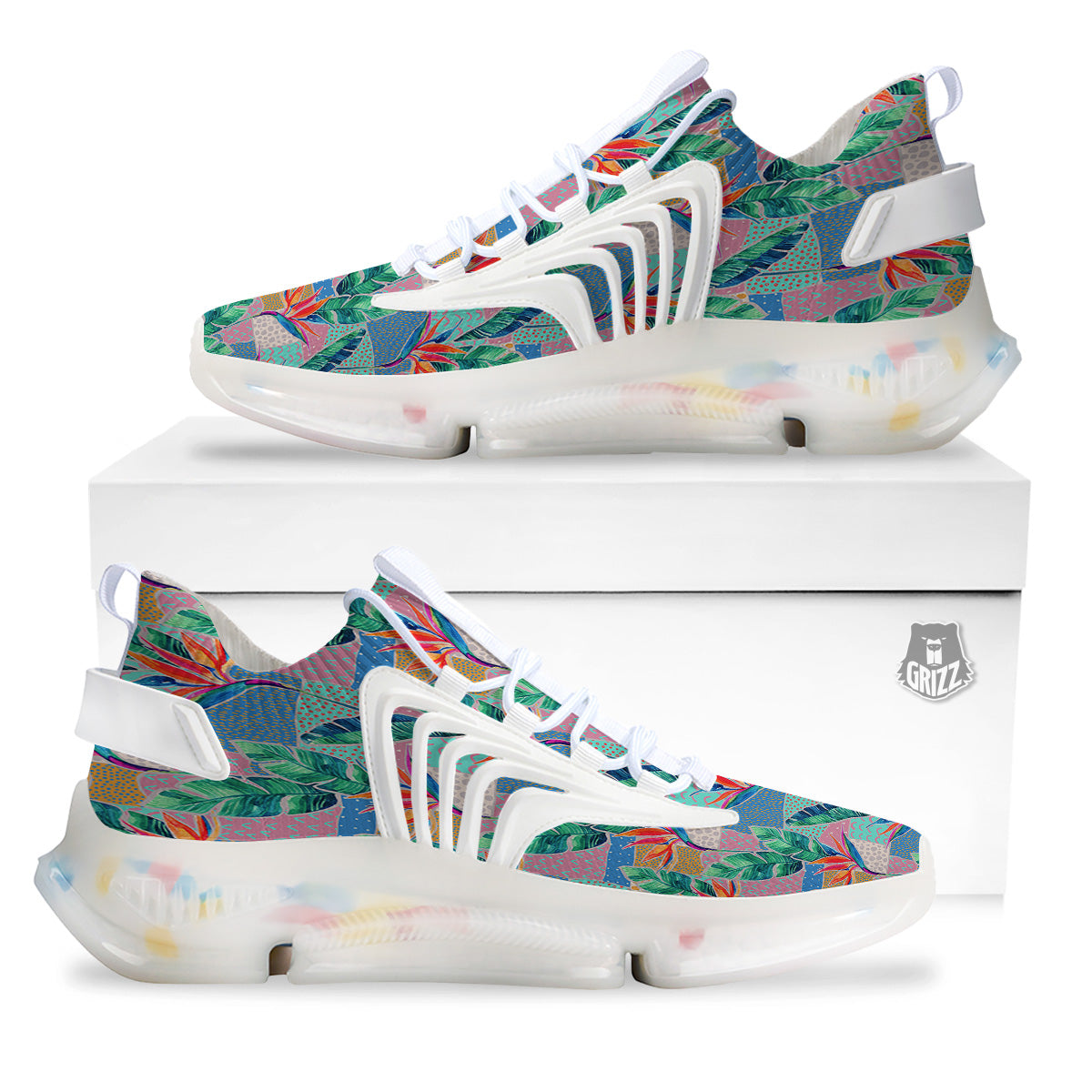 Hand Drawn Watercolor Tropical Print Pattern White Gym Shoes-grizzshop