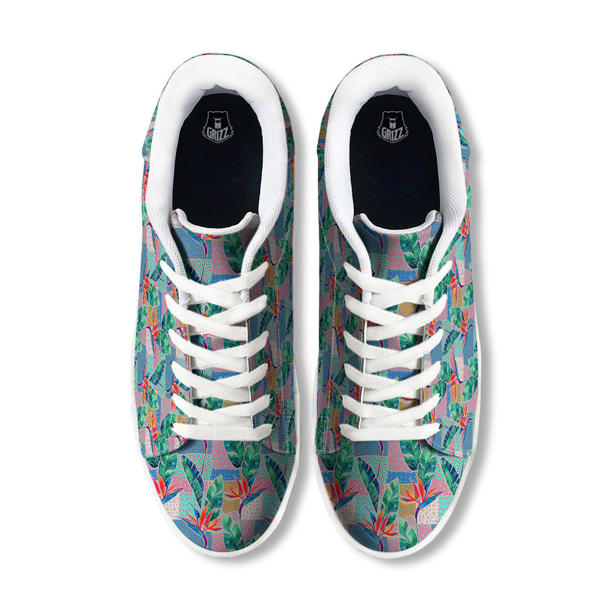 Hand Drawn Watercolor Tropical Print Pattern White Low Top Sneakers-grizzshop