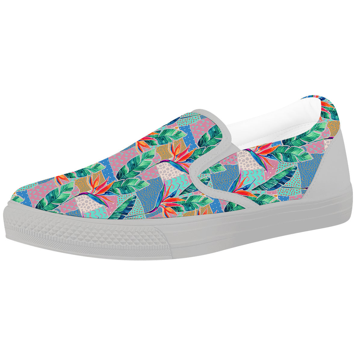 Hand Drawn Watercolor Tropical Print Pattern White Slip On Shoes-grizzshop