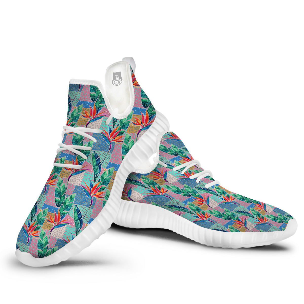Hand Drawn Watercolor Tropical Print Pattern White Walking Shoes-grizzshop