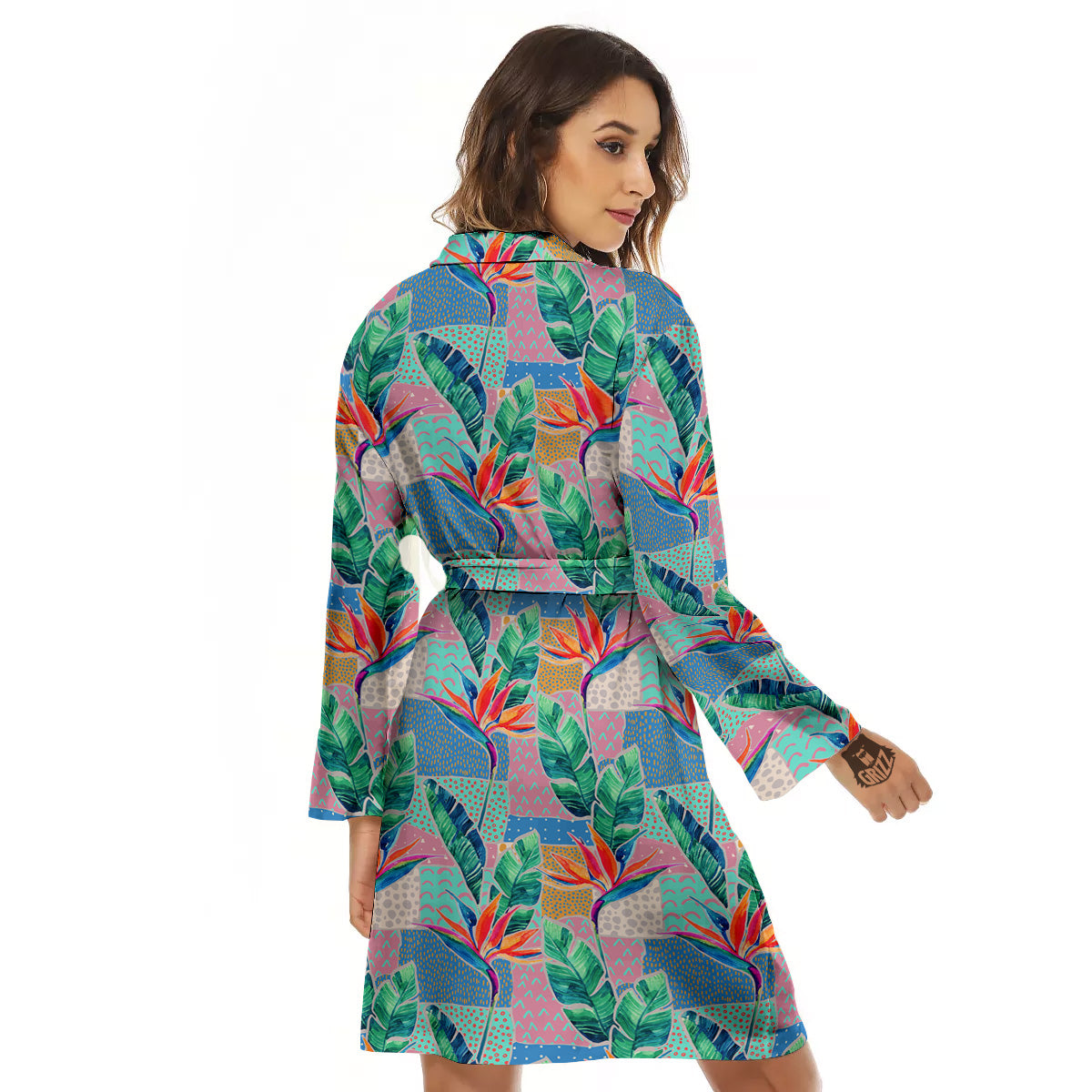 Hand Drawn Watercolor Tropical Print Pattern Women's Robe-grizzshop