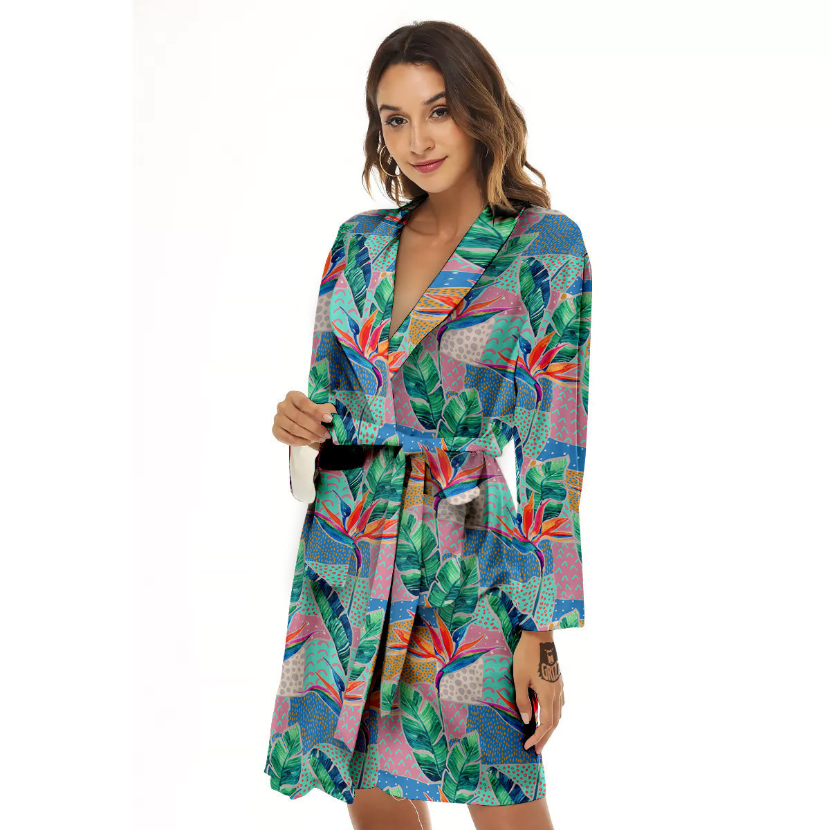 Hand Drawn Watercolor Tropical Print Pattern Women's Robe-grizzshop