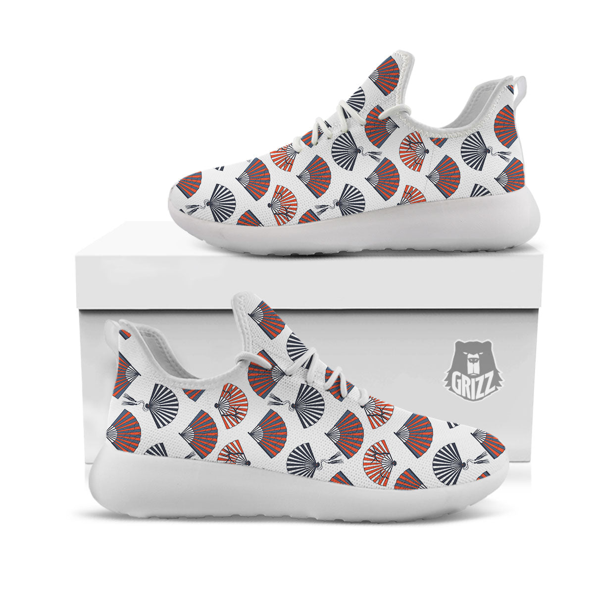 Hand Fan Japanese Print Pattern White Athletic Shoes-grizzshop