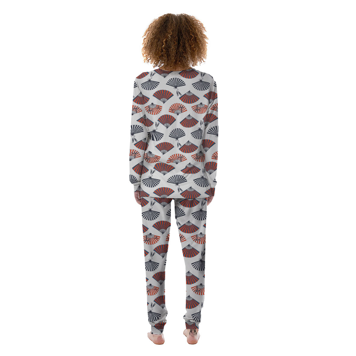 Hand Fan Japanese Print Pattern Women's Pajamas-grizzshop