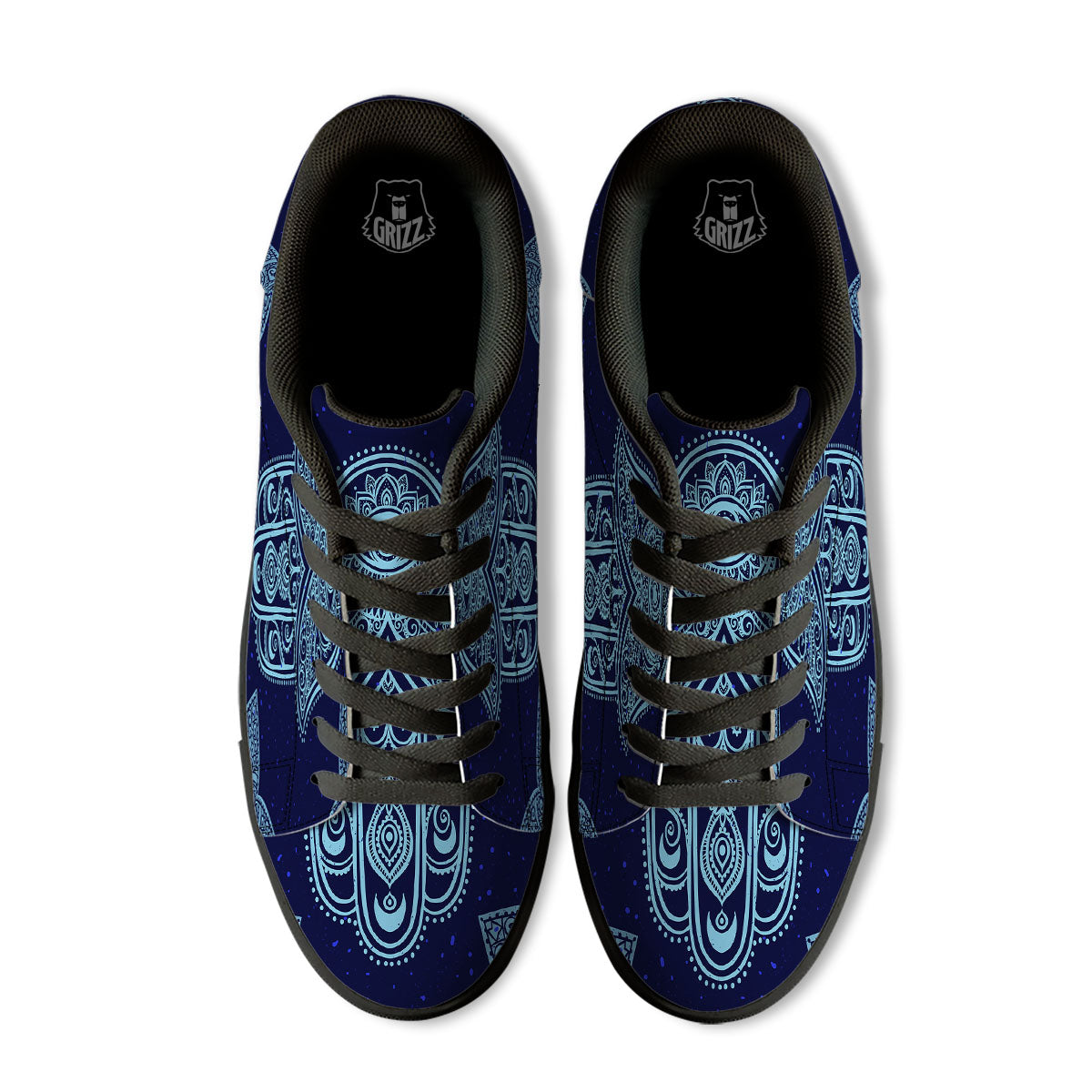 Hand Indian Hamsa Print Black Low Top Sneakers-grizzshop