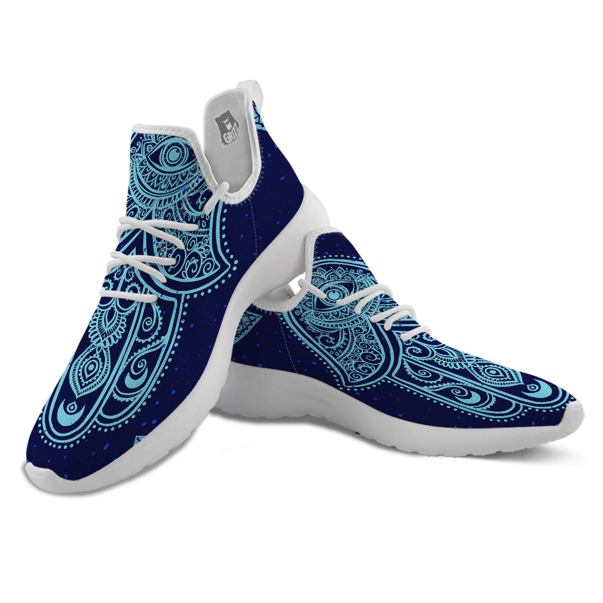 Hand Indian Hamsa Print White Athletic Shoes-grizzshop