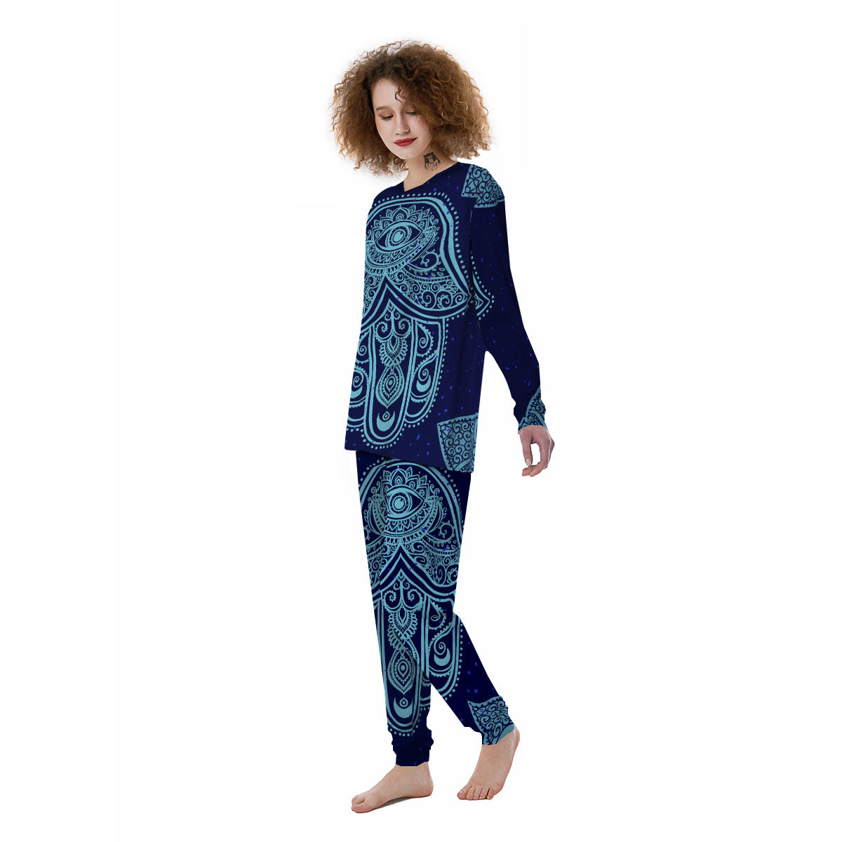 Hand Indian Hamsa Print Women's Pajamas-grizzshop