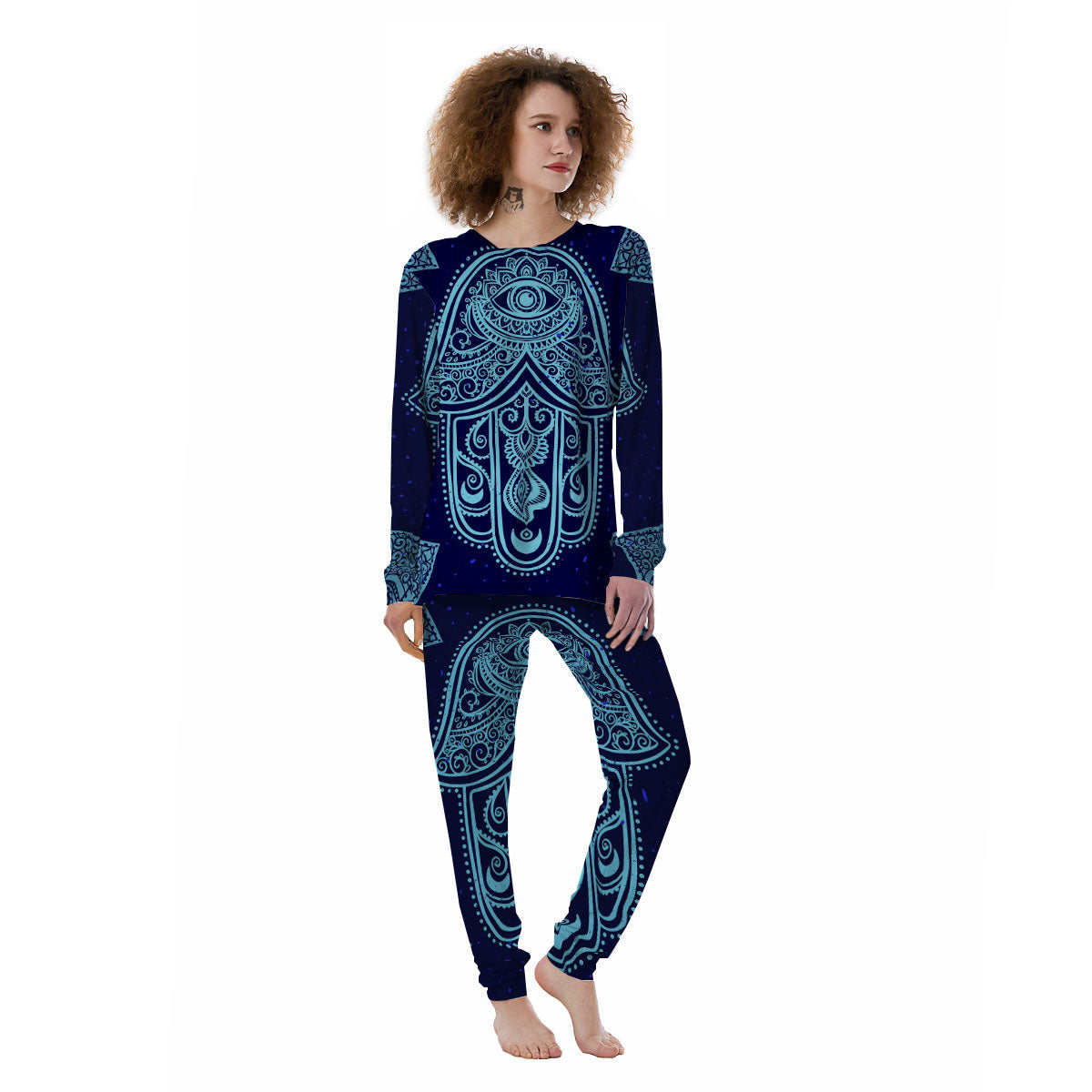 Hand Indian Hamsa Print Women's Pajamas-grizzshop