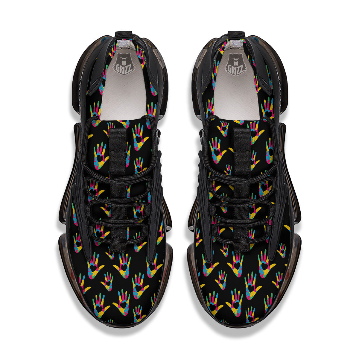 Hand Shaped Autism Day Print Pattern Black Gym Shoes-grizzshop