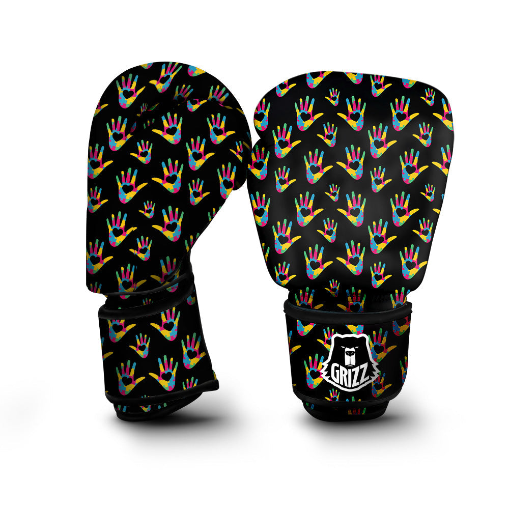 Hand Shaped Autism Day Print Pattern Boxing Gloves-grizzshop