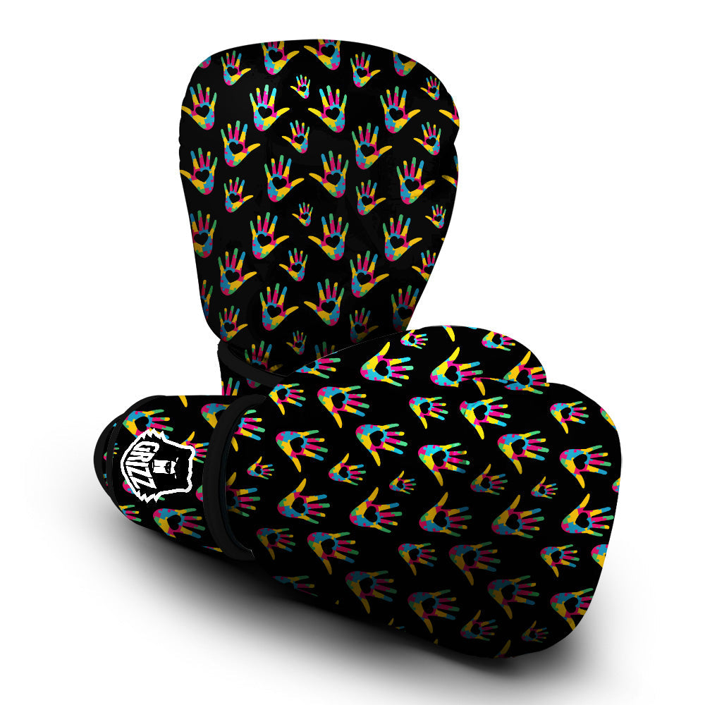 Hand Shaped Autism Day Print Pattern Boxing Gloves-grizzshop