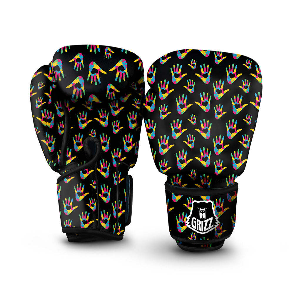 Hand Shaped Autism Day Print Pattern Boxing Gloves-grizzshop