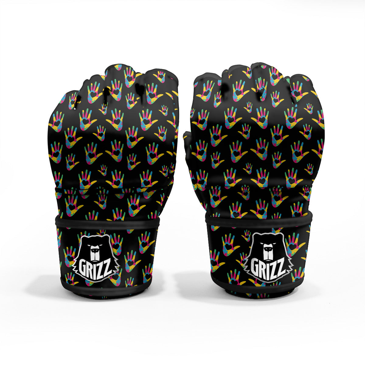 Hand Shaped Autism Day Print Pattern MMA Gloves-grizzshop