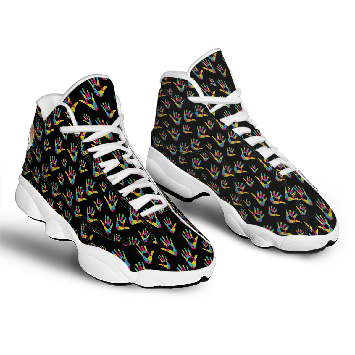 Hand Shaped Autism Day Print Pattern White Basketball Shoes-grizzshop