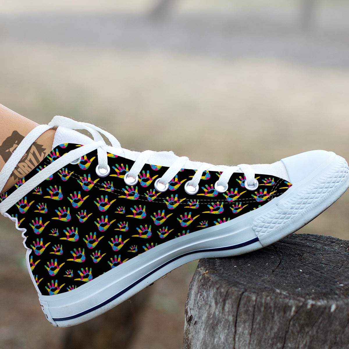 Hand Shaped Autism Day Print Pattern White High Top Shoes-grizzshop