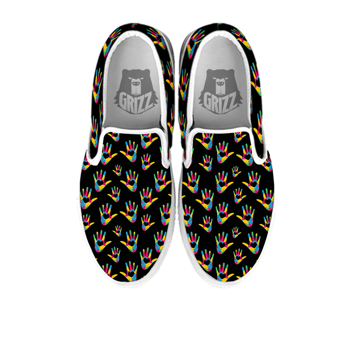 Hand Shaped Autism Day Print Pattern White Slip On Shoes-grizzshop