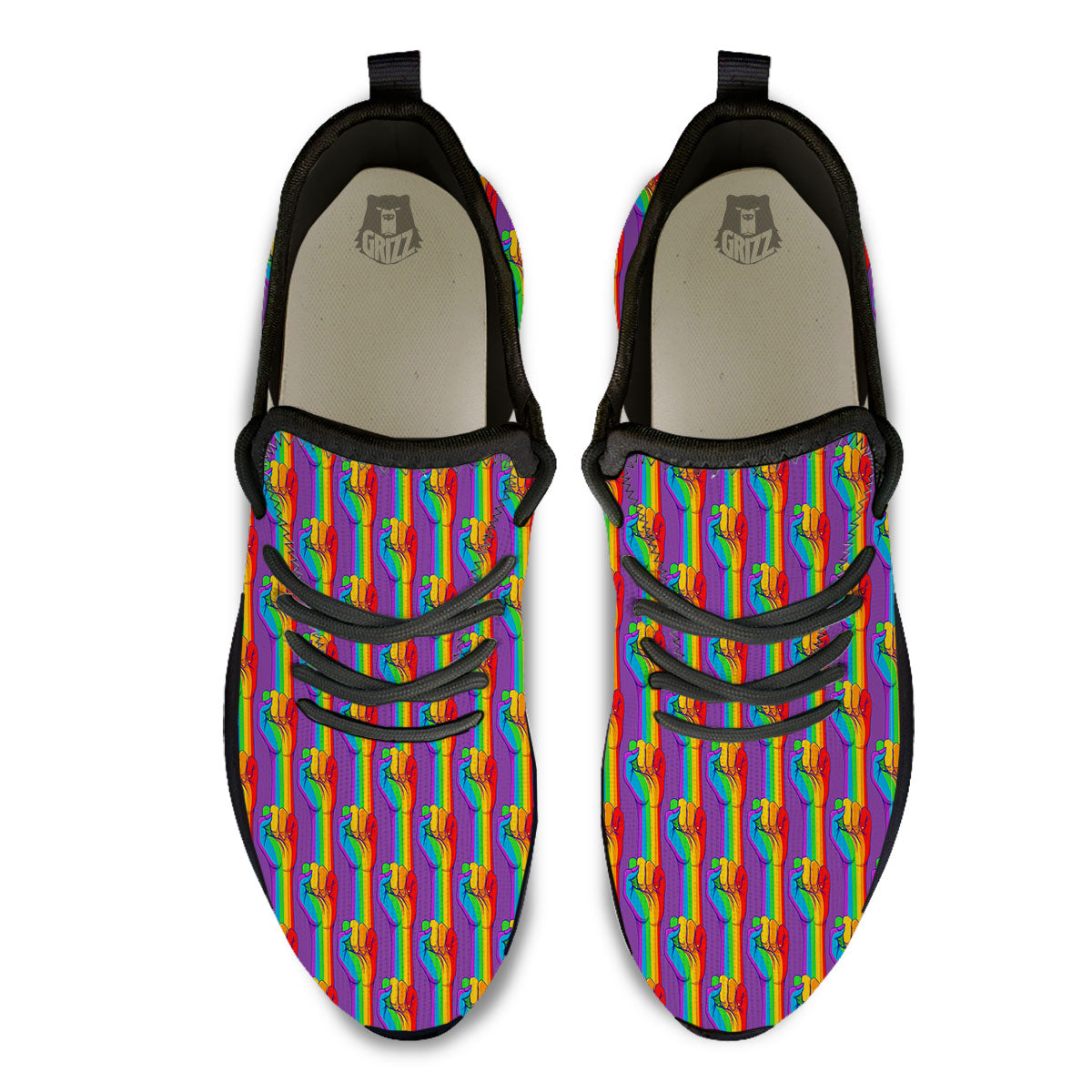 Hand Sign Gay Pride Print Pattern Black Athletic Shoes-grizzshop