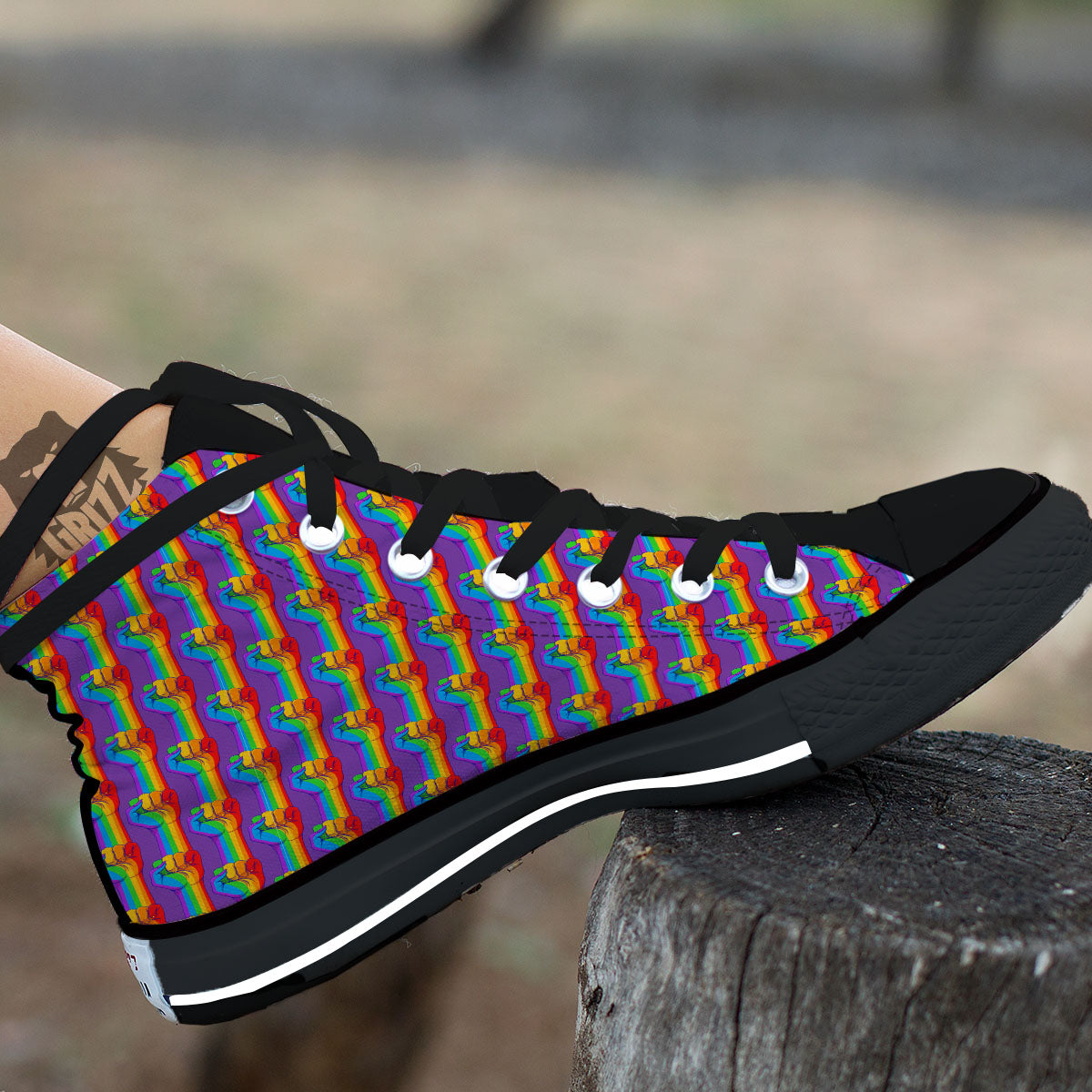 Hand Sign Gay Pride Print Pattern Black High Top Shoes-grizzshop