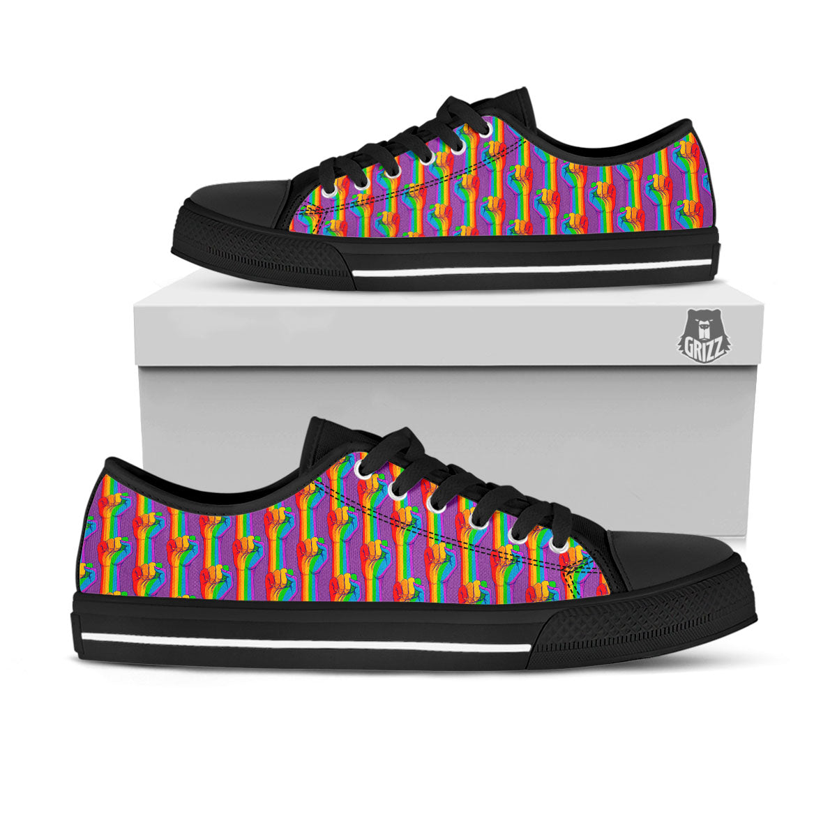 Hand Sign Gay Pride Print Pattern Black Low Top Shoes-grizzshop