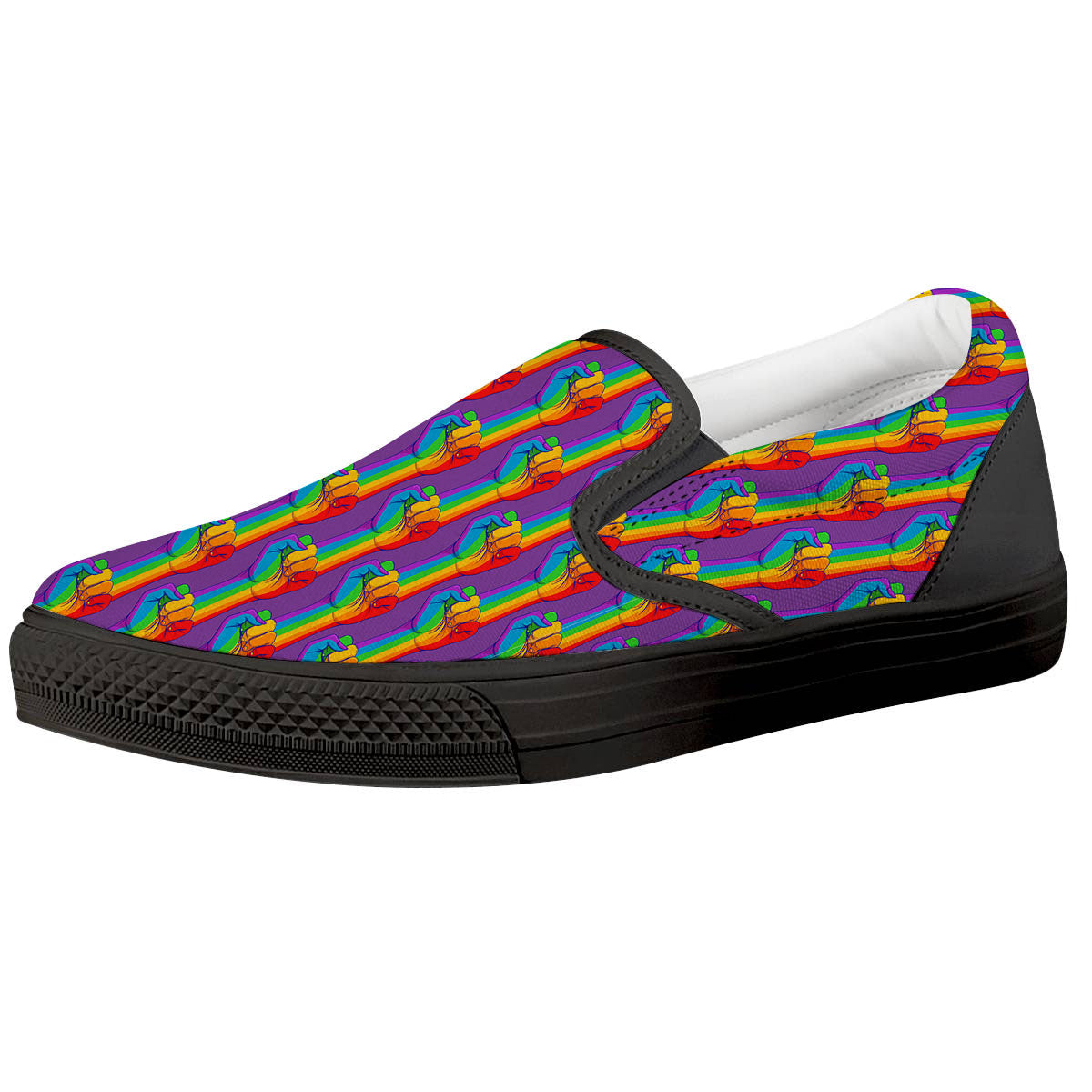 Hand Sign Gay Pride Print Pattern Black Slip On Shoes-grizzshop