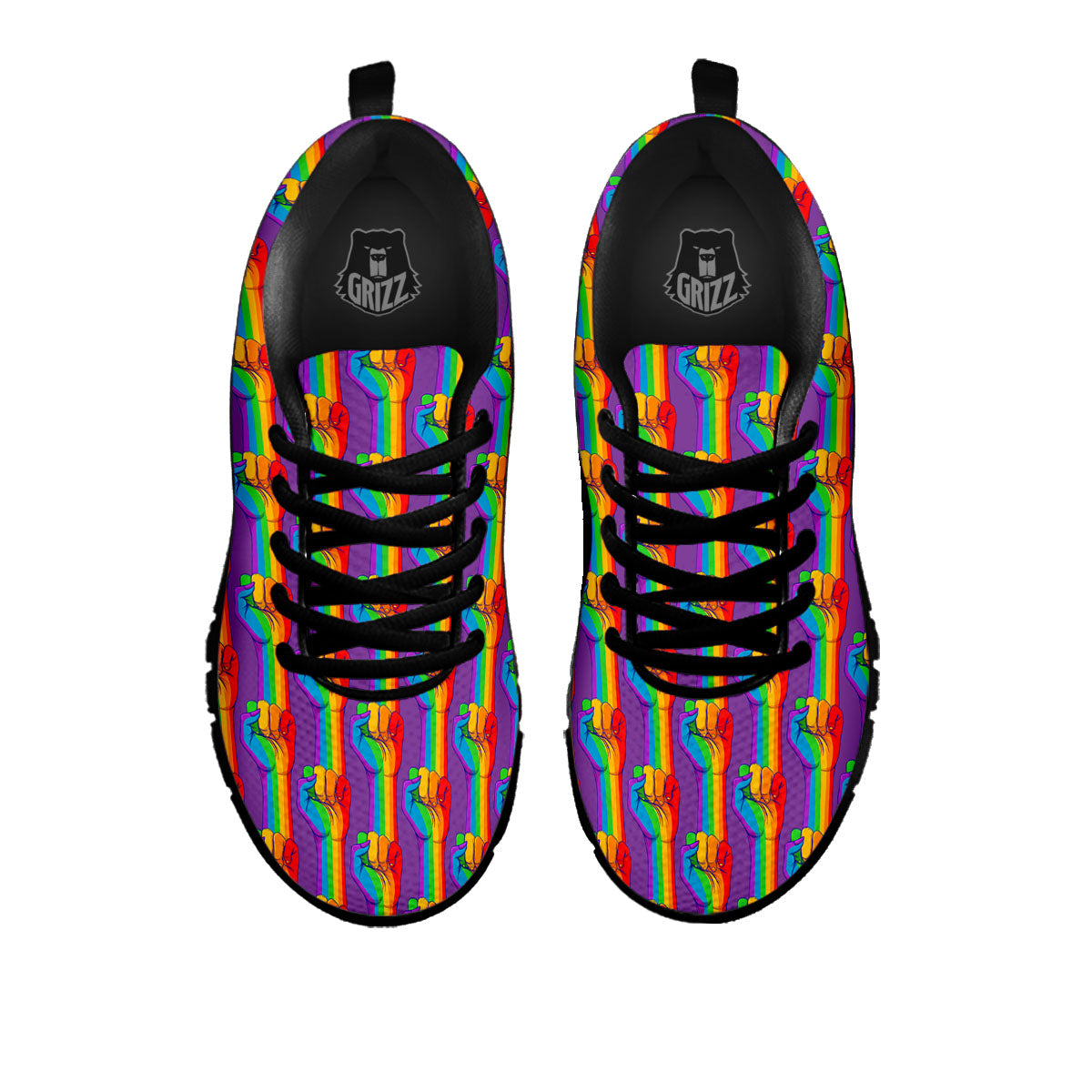 Hand Sign Gay Pride Print Pattern Black Sneaker-grizzshop