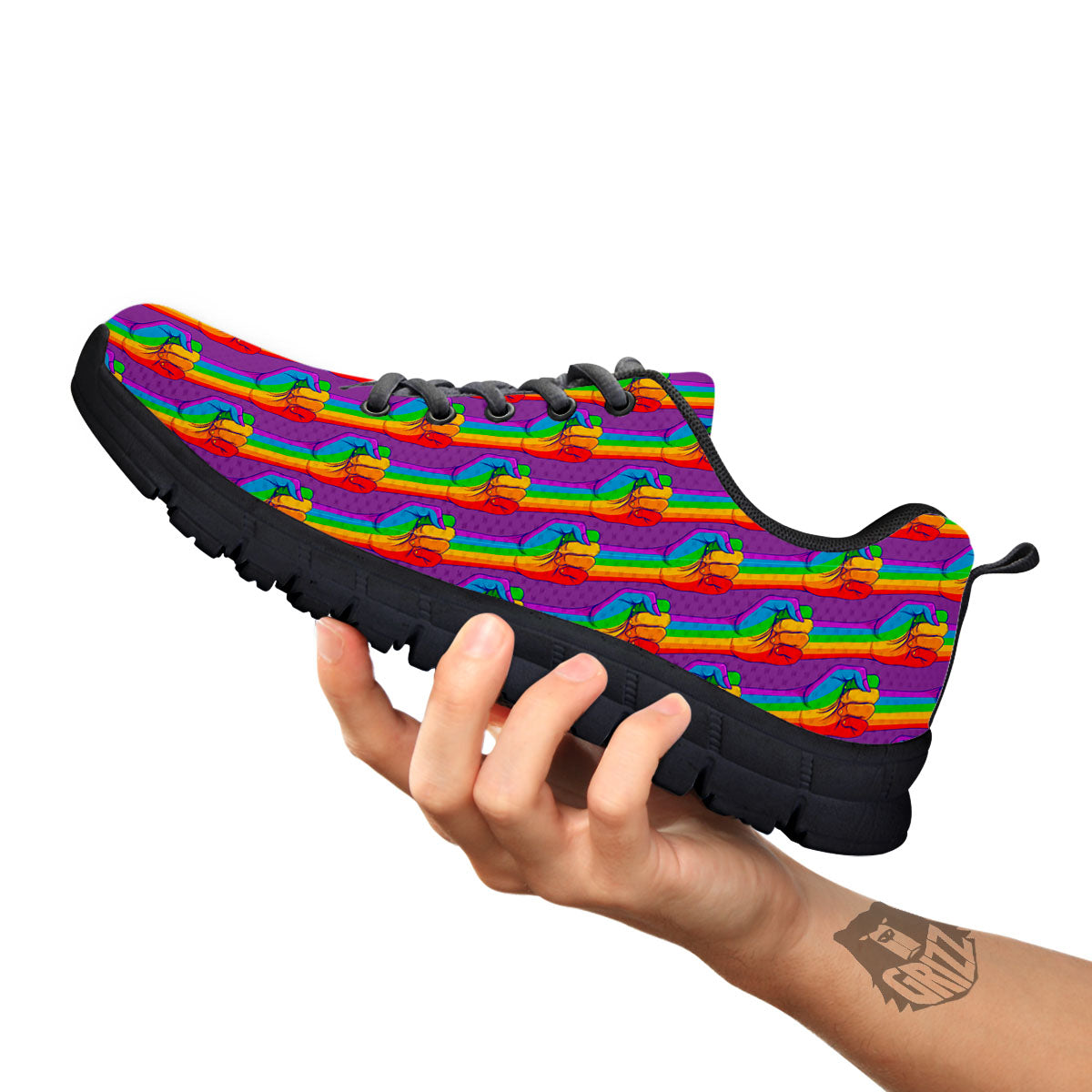 Hand Sign Gay Pride Print Pattern Black Sneaker-grizzshop