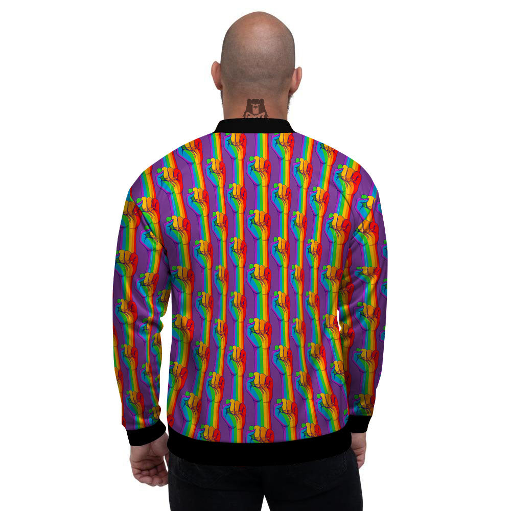 Hand Sign Gay Pride Print Pattern Men's Bomber Jacket-grizzshop