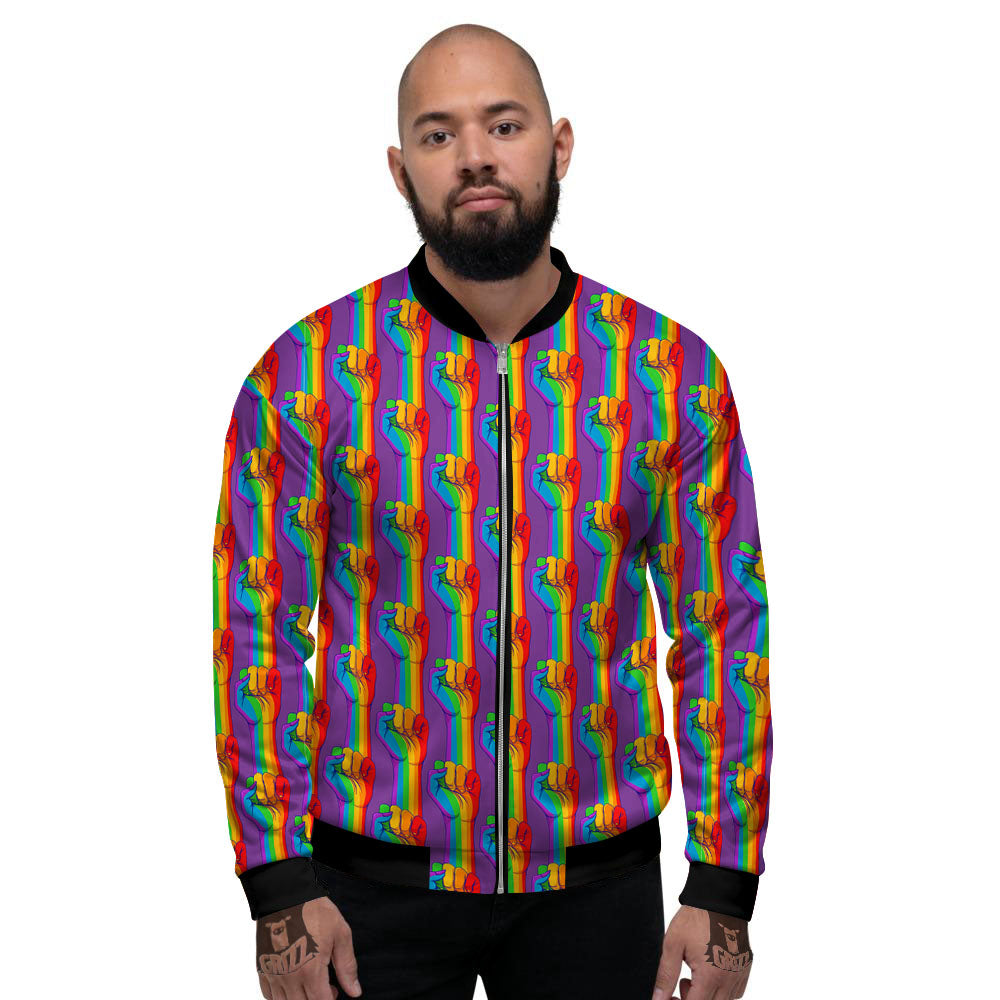 Hand Sign Gay Pride Print Pattern Men's Bomber Jacket-grizzshop