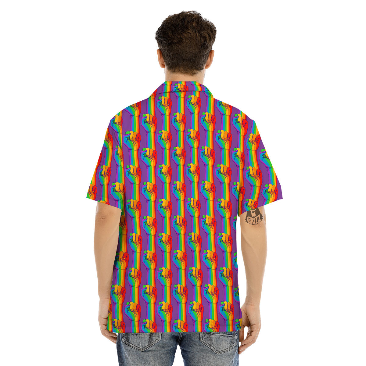 Hand Sign Gay Pride Print Pattern Men's Hawaiian Shirt-grizzshop