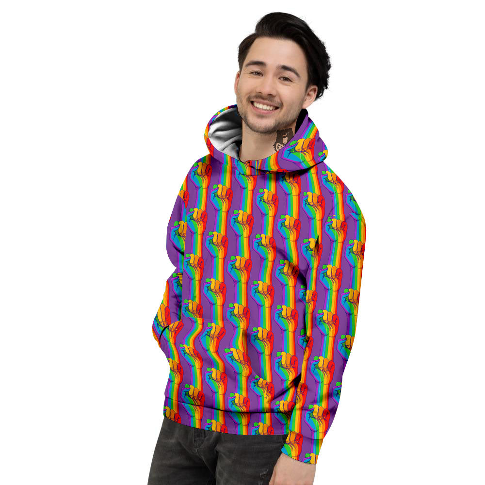 Hand Sign Gay Pride Print Pattern Men's Hoodie-grizzshop