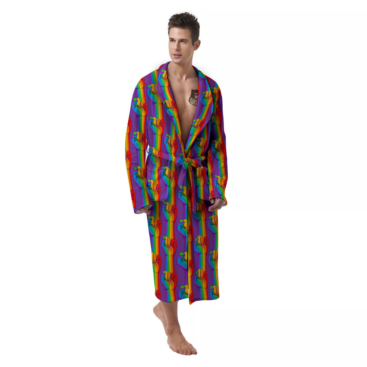 Hand Sign Gay Pride Print Pattern Men's Robe-grizzshop