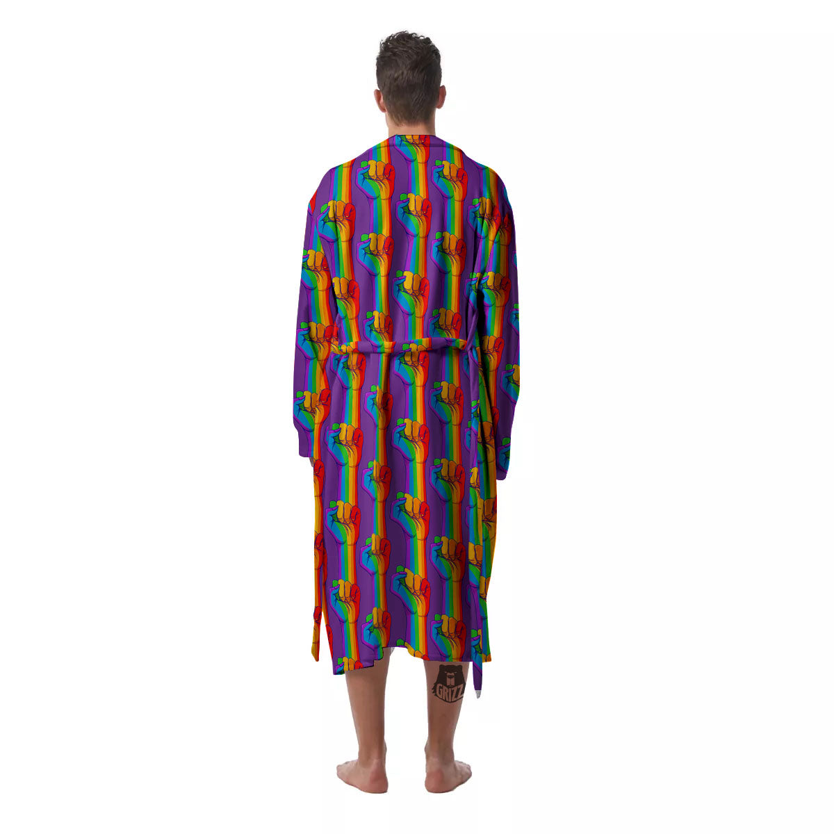 Hand Sign Gay Pride Print Pattern Men's Robe-grizzshop