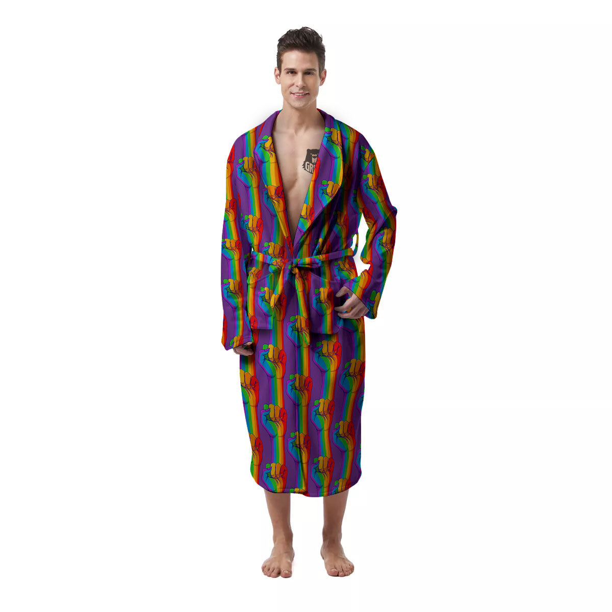 Hand Sign Gay Pride Print Pattern Men's Robe-grizzshop