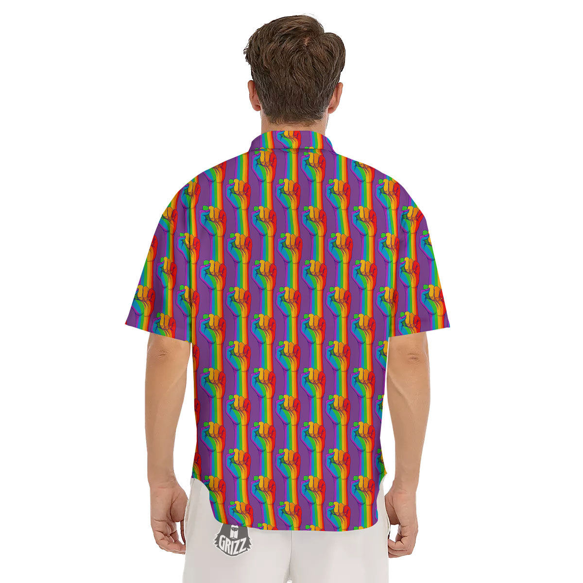 Hand Sign Gay Pride Print Pattern Men's Short Sleeve Shirts-grizzshop