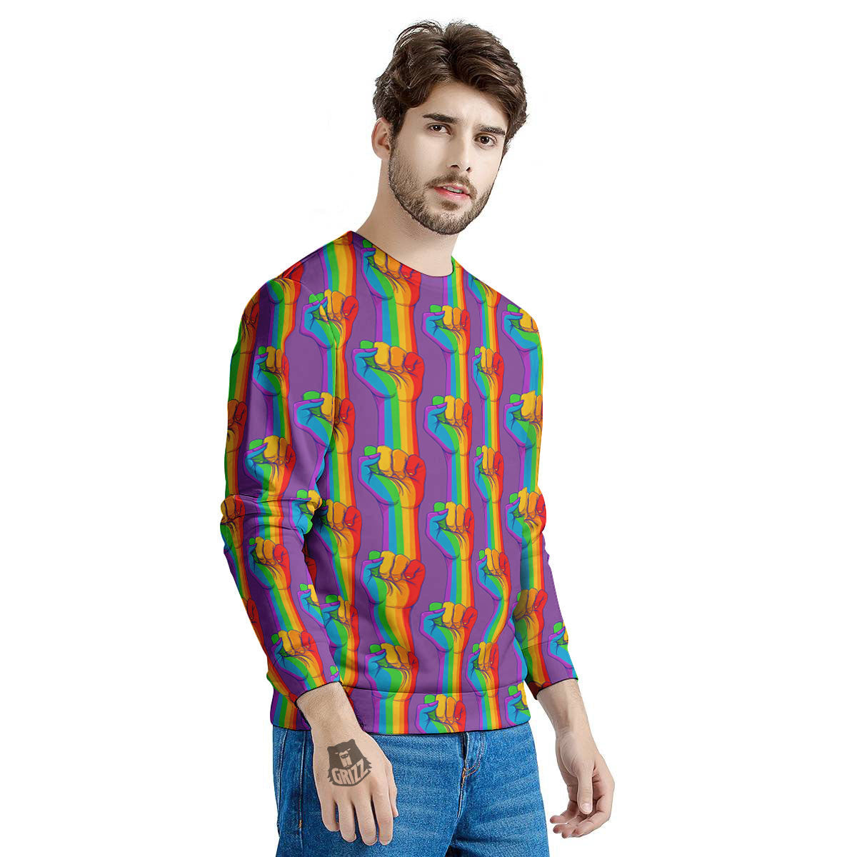 Hand Sign Gay Pride Print Pattern Men's Sweatshirt-grizzshop